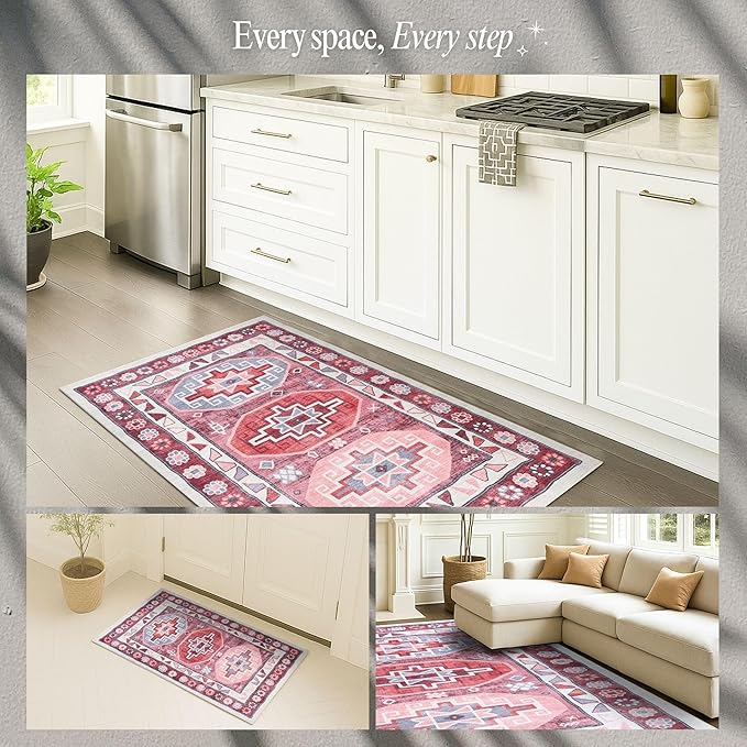 Fame Rugs Turkish Rug. Washable Vintage Oriental Antique Inspired Traditional Doormat Small Modern Area Rugs Luxury Entryway Entry Bedroom Bathroom Kitchen (378RR, 7'5 x 9'9)