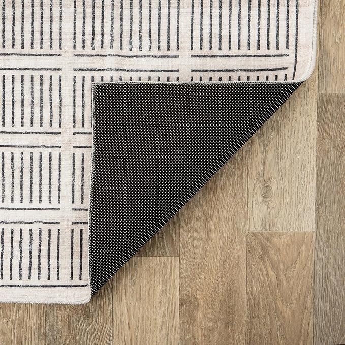 Rugshop Bohemian Stripe Lines Washable Non Slip Runner Rug 2' x 8' Ivory