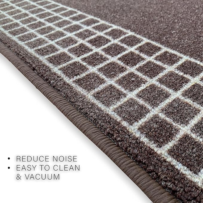 Custom Made Runner Rug for Kitchen Foyer Hallway Entry Choose Your Length 31 Inch Wide Geometric Checkered Design Brown Color (10 feet x 31 Inch)