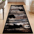 Wildlife Bear Runner Rug, 2.6x7ft, Vintage Wood Grain Wild Animal Black Bear Corridor Carpet, Non-Slip Washable Long Runner Rug for Farmhouse, American Country Wood Floor Entrance Rug Door Mat