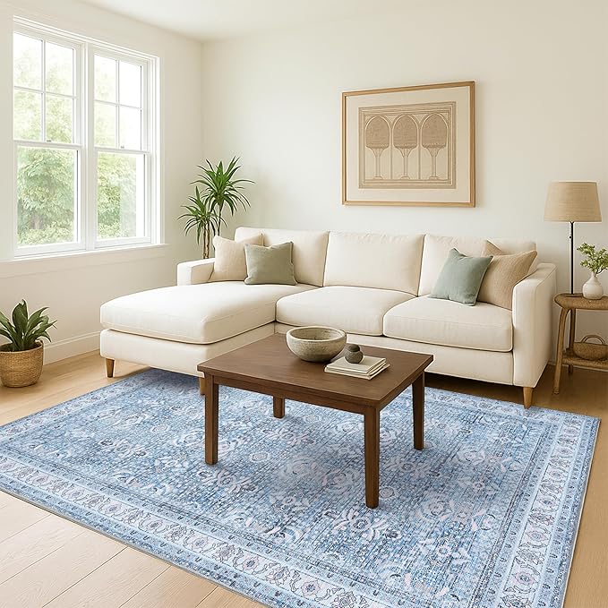 Fame Living Washable Area Rug. Modern Farmhouse. Vintage. Turkish. Bohemian. Distressed. Oriental. Traditional. Rugs for Living Room. Dining. Bedroom. Office. Entryway. Foyer. (866CBl, 2'5" x 4'9")
