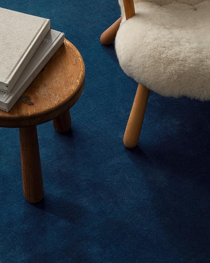 Hand-Tufted Wool Round Area Rug – Soft Premium Wool Carpet for Living Room, Bedroom & Home Décor – 6X6 ft| Deep Blue – Durable, Non-Slip Backing, Handcrafted Rug