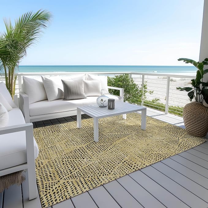Addison Rugs Chantille ACN591 Gold 5' x 7'6" Indoor Outdoor Area Rug, Easy Clean, Machine Washable, Non Shedding, Bedroom, Living Room, Dining Room, Kitchen, Patio Rug