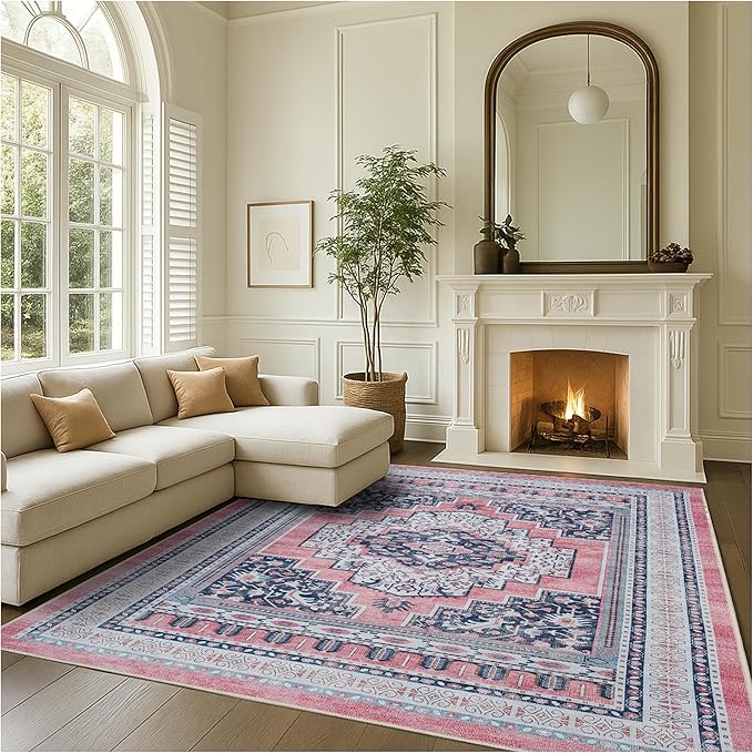 Fame Rugs Turkish Rug. Washable Vintage Oriental Antique Inspired Traditional Doormat Small Modern Area Rugs Luxury Entryway Entry Bedroom Bathroom Kitchen (399TN, 2'5 x 5')