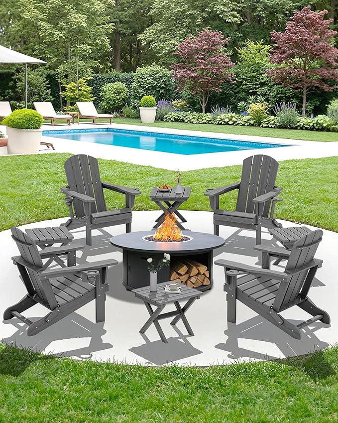 SERWALL Folding Outdoor Side Table Set of 2, Portable Adirondack Side Table, Gray