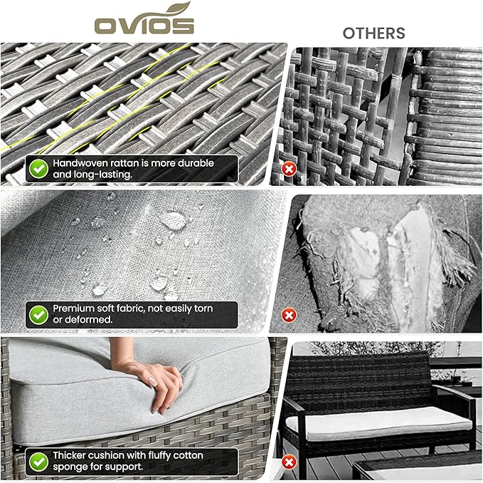 ovios 7 Pieces Patio Furniture Set, Outdoor Wicker Sofa Couch