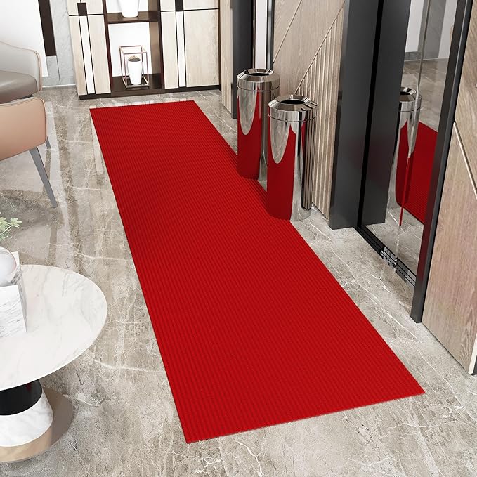 Ottomanson 3'11" x 37' Hallway Runner with Scraper Pile - Extra Durable Non-Slip Rug Mat for Indoor & Outdoor Use - Ideal for Kitchen, Entryway & Garage - High-Traffic Carpet, Red