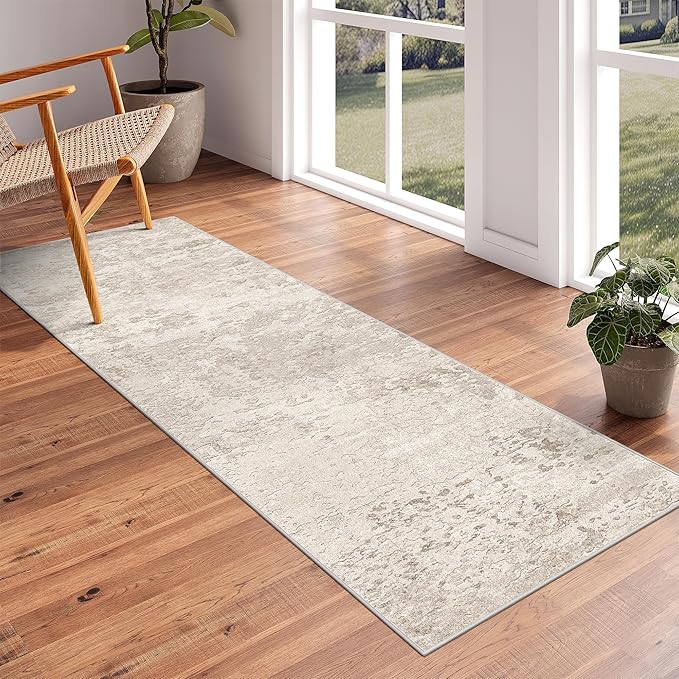 Art&Tuft 2x6 Runner Rug - Washable Runner Rugs, Non-Slip Runner Rug for Hallway, Low-Pile 2x6 Rug Runner Kitchen Laundry Room Rug Throw Carpet for Entrance Bedroom Living Room, Beige