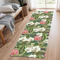Runner Rug 2x8ft Non-Slip - Tropical Floral Watercolor Boho with Orchids & Leaves - Washable Entryway Carpet for Hallway, Bedroom, Dining Room - Green Pink Design