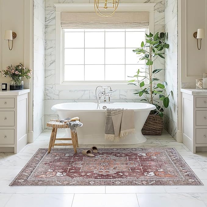 Washable Area Rug. Modern Farmhouse. Vintage. Turkish. Bohemian. Distressed. Oriental. Traditional. Rugs for Living Room. Dining. Bedroom. Office. Entryway. Foyer. (857RB, 2'5" x 6'5")