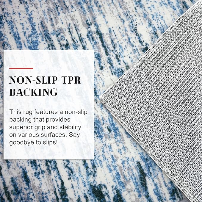 Modern Abstract Runner Rug 2.6x12, Grey Blue White Washable Long Kitchen Runner Non-Slip Soft Hallway Rug Runner Thin Print Faux Wool Carpet for Entryway Bedroom Laundry Room Indoor Home Decor