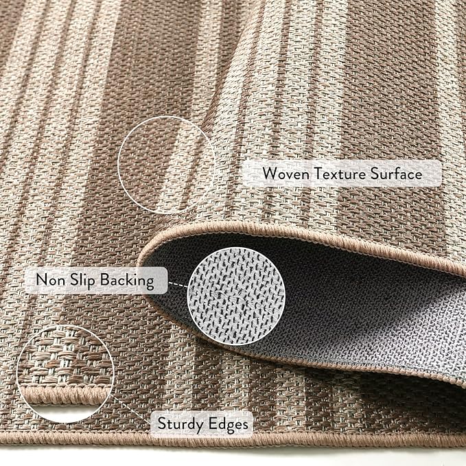Lahome Striped Washable Runner Rug, 2x8 Easy Jute Hallway Kitchen Runner, Farmhouse Non Slip Non Shedding Indoor Outdoor Carpet for Entry Corridor Foyer, Khaki