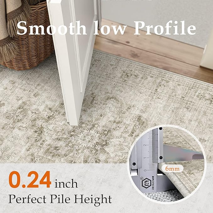 HUGEAR Washable Hallway 2x8 Runner Rugs Retro Beige Vintage Distressed Non Slip Stain Resistant Low Pile Neutral Throw Carpet for Bedside Kitchen Entryway Home Decor