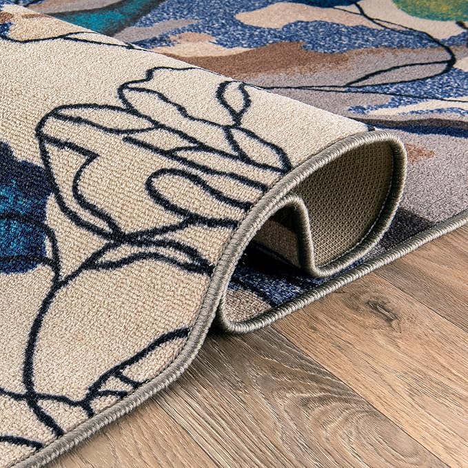 Rugshop Cream Bright Flowers Non Slip Non-Shedding Oval Area Rug for Dining Room, Living Room and Bedroom, 5' x 7'
