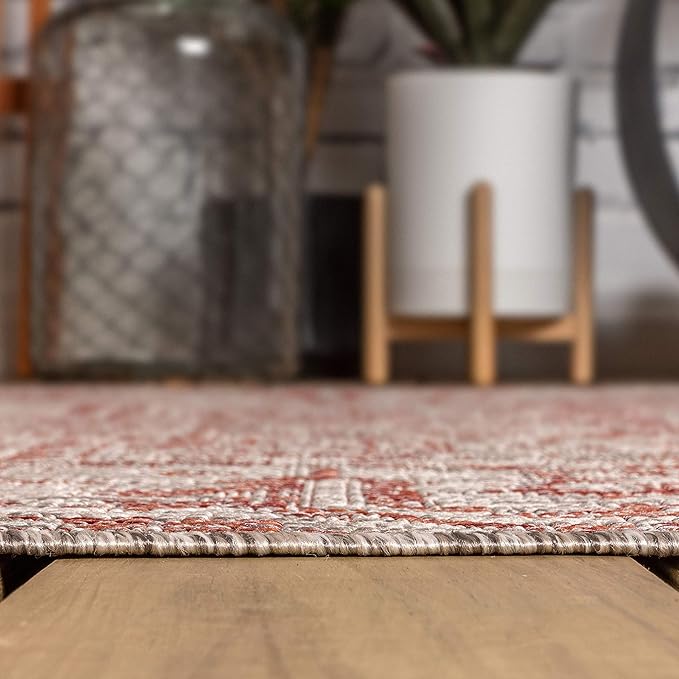 JONATHAN Y Boho Medallion Indoor Outdoor Square Area Rug 9X9 Red/Taupe, Estrella Textured Weave for Backyard, Patio, Porch, Easy-Cleaning, High Traffic, Pet-Friendly, Non-Shedding (SMB105A-9SQ)