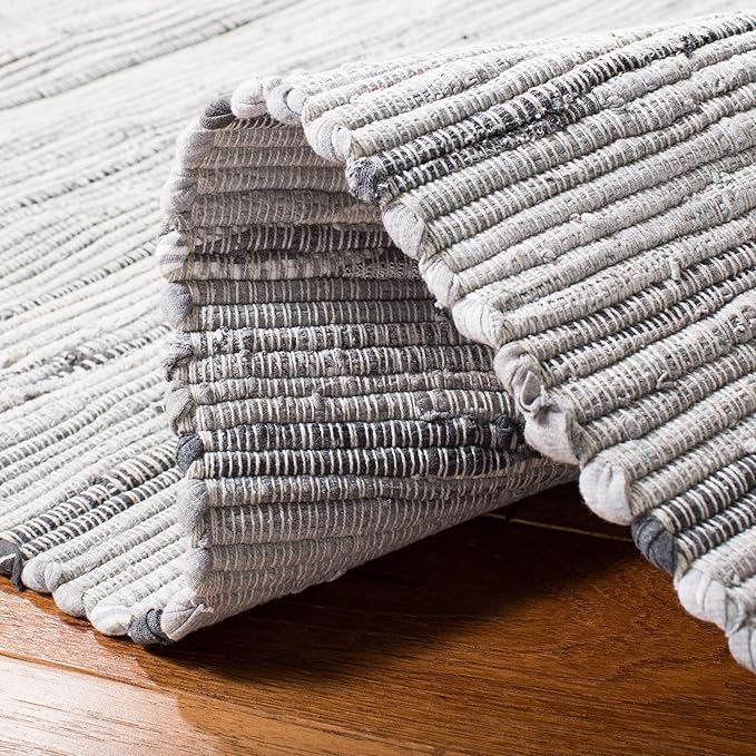 SAFAVIEH Rag Rug Collection 8' Round Grey RAR121A Handmade Boho Stripe Cotton Area Rug