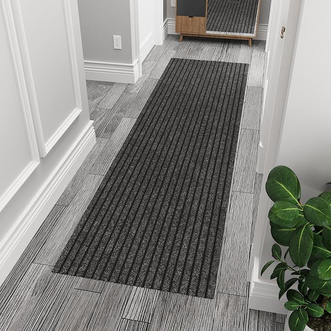 Ottomanson 2' x 6' Hallway Runner with Scraper Pile Extra Durable Non-Slip Rug Mat for Indoor & Outdoor Use - Ideal for Kitchen, Entryway, Patio & Garage - High-Traffic Carpet, Black