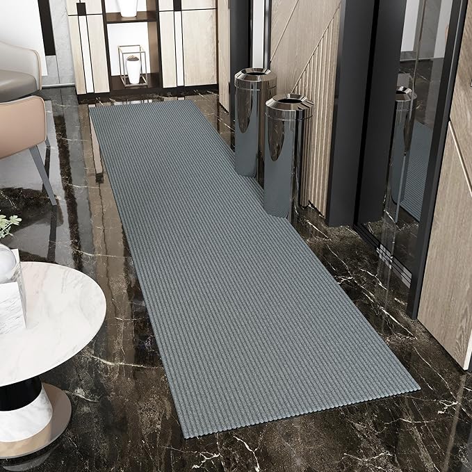Ottomanson 2' x 21' Hallway Runner with Scraper Pile Extra Durable Non-Slip Rug Mat for Indoor & Outdoor Use - Ideal for Kitchen, Entryway, Patio & Garage - High-Traffic Carpet, Gray
