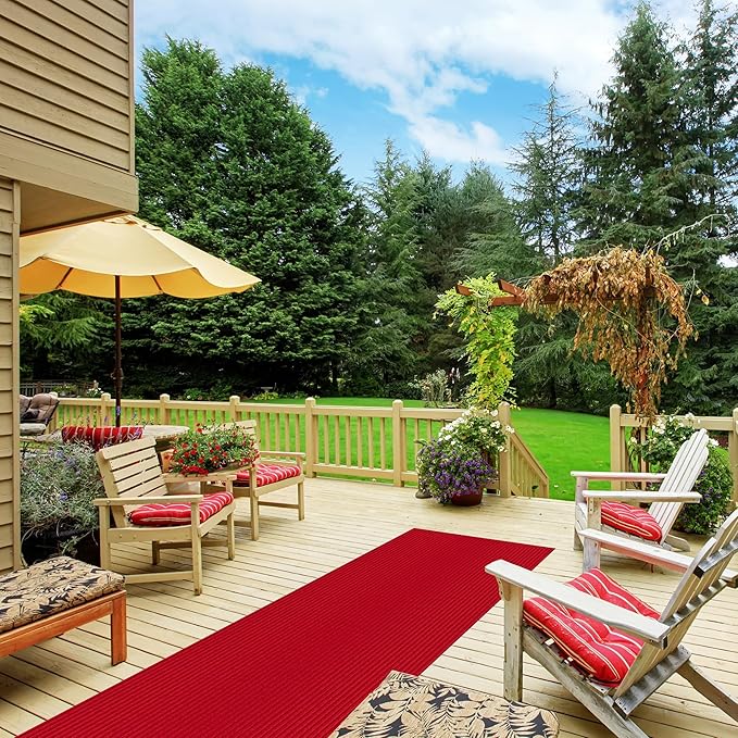 Ottomanson 2' x 14' Hallway Runner with Scraper Pile - Extra Durable Non-Slip Rug Mat for Indoor & Outdoor Use - Ideal for Kitchen, Entryway, Patio & Garage - High-Traffic Carpet, Red