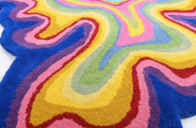 Irregular Shaped Handmade Wool Rug | Modern Colourful Stripe Premium Area Rug Perfect for Home Decor (IR-C, 3x3 ft)