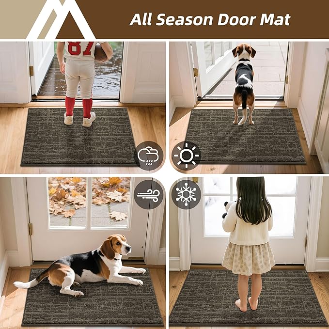 COSY HOMEER-Door-Mat,Dirt Trapper Entryway Rugs 24"x36" Non Slip Washable Entrance Mats,Absorbent Welcome Mat,Low Profile Dog Door Mats for Front Back Doomats and Wet Shoes,Brown