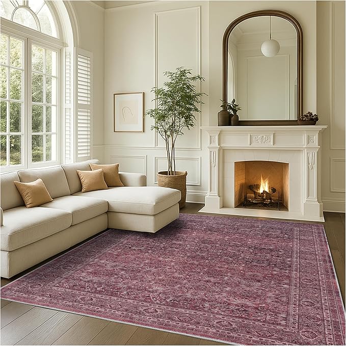Fame Rugs Turkish Rug. Washable Vintage Oriental Antique Inspired Traditional Doormat Small Modern Area Rugs Luxury Entryway Entry Bedroom Bathroom Kitchen (395RR, 2'5 x 13'1)