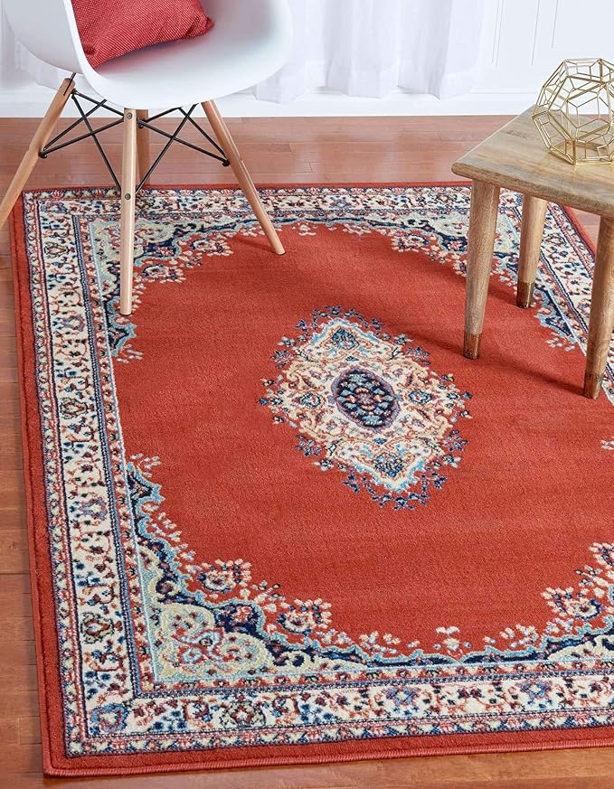 Unique Loom Reza Collection Traditional Persian Style Area Rug, 4 x 6 ft, Terracotta/Ivory