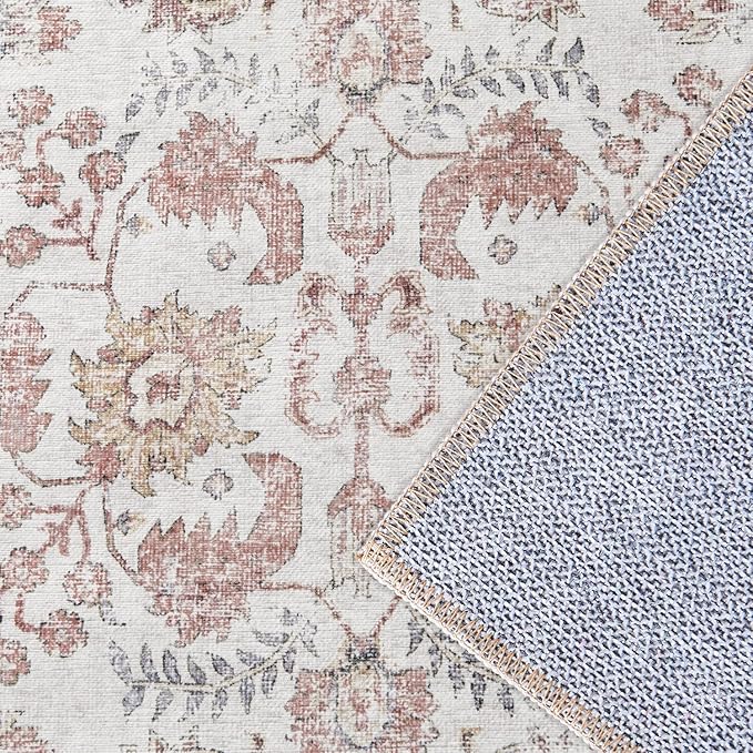 jinchan Runner Rug 2x6 Washable Hallway Rug Vintage Indoor Thin Retro Floor Cover Distressed Floral Country Lightweight Non Slip Carpet for Entryway Bathroom Kitchen Bedroom Living Room Red