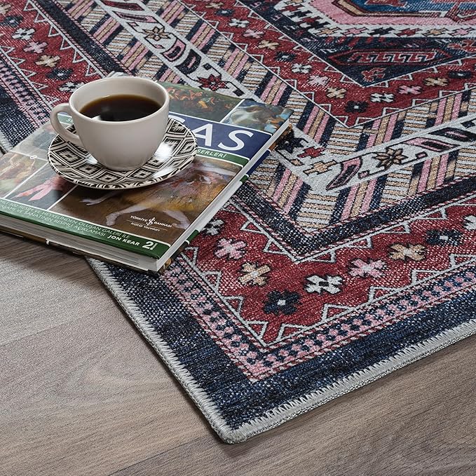 Fame Rugs Turkish Rug. Washable Vintage Oriental Antique Inspired Traditional Doormat Small Modern Area Rugs Luxury Entryway Entry Bedroom Bathroom Kitchen (400RN, 2'5 x 13'1)