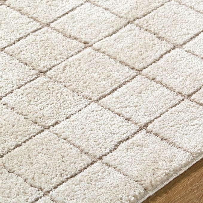 Livabliss x Our PNW Home Cascade Minimalist Grid Area Rug, 2'7" x 12', Grid Ivory/Taupe