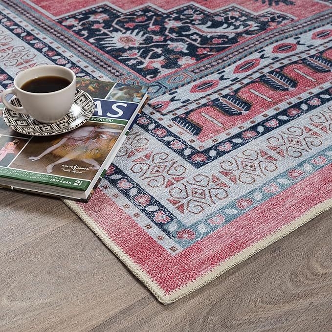 Fame Rugs Turkish Rug. Washable Vintage Oriental Antique Inspired Traditional Doormat Small Modern Area Rugs Luxury Entryway Entry Bedroom Bathroom Kitchen (399TN, 2'5 x 6'9)