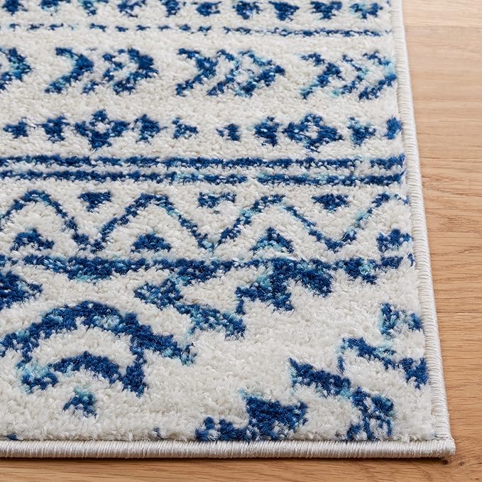 SAFAVIEH Tulum Collection Runner Rug - 2' x 8', Ivory & Navy, Moroccan Boho Tribal Design, Non-Shedding & Easy to Clean, Ideal for Living Room, Hallway, Foyer, Entryway, Bedroom (TUL272D)