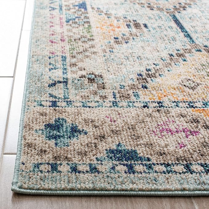SAFAVIEH Madison Collection Accent Rug - 4' x 6', Blue & Yellow, Boho Diamond Distressed Design, Non-Shedding & Easy Care, Ideal for High Traffic Areas in Entryway, Living Room, Bedroom (MAD418K)