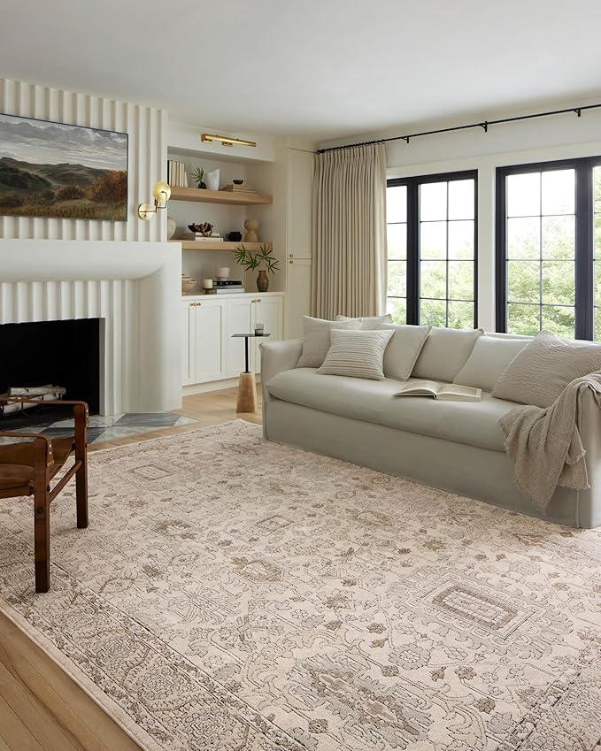 Loloi Teagan Collection TEA-03 Ivory/Sand 9'-9" x 13'-6" Area Rug, Large, Soft Neutral Rug, High-Traffic for Living Room, Bedroom, Home Office, Dining Area