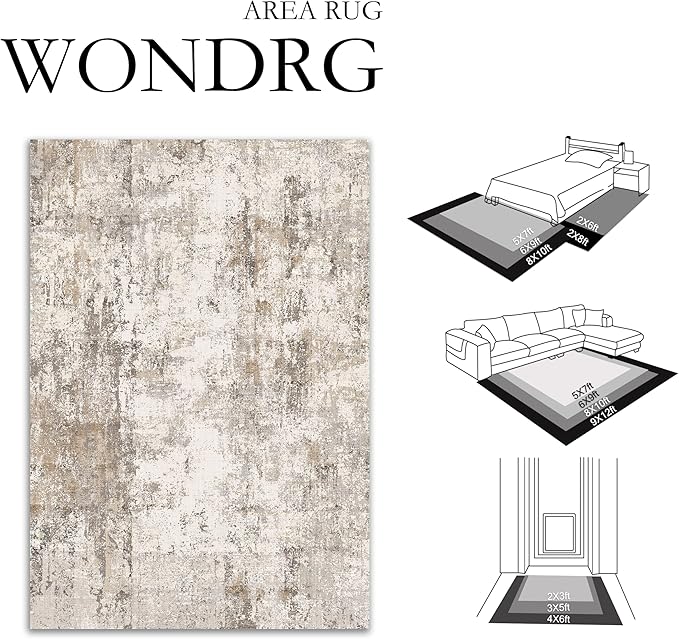 2x3 Washable Area Rug Brown Grey Abstract Entryway Kitchen Throw Rug Neutral Modern Non Slip Soft Low Pile Small Carpet for Bathroom Living Room Bedroom