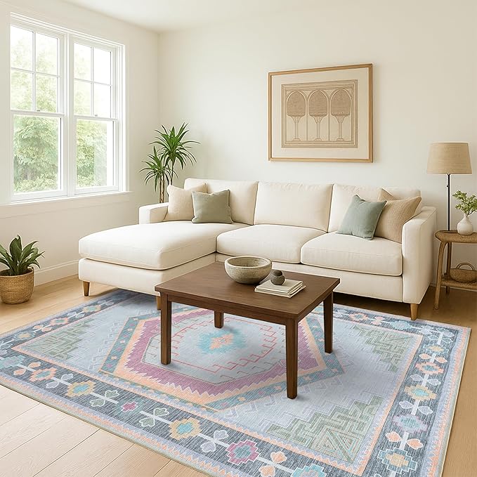 Fame Living Washable Area Rug. Modern Farmhouse. Vintage. Turkish. Bohemian. Distressed. Oriental. Traditional. Rugs for Living Room. Dining. Bedroom. Office. Entryway. Foyer. (856GP, 2'5" x 13')