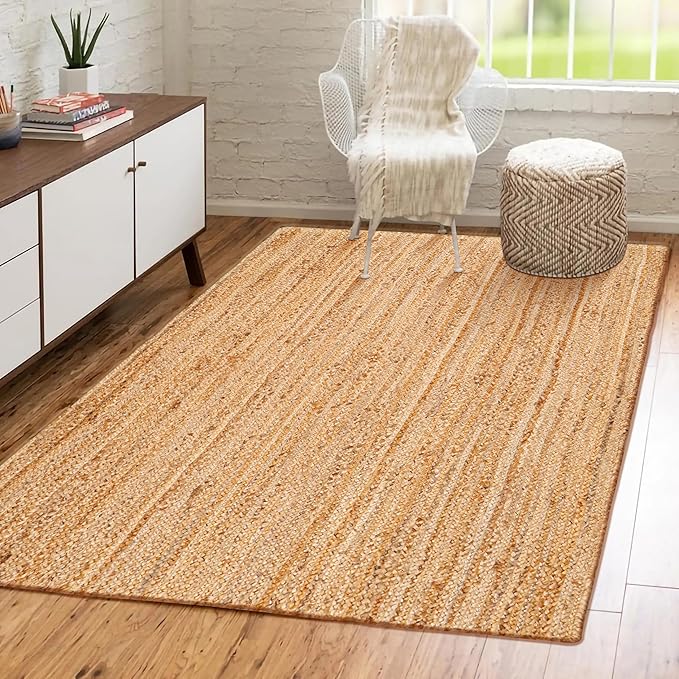 Hausattire Hand Woven Jute Braided Rug, 3'x5' – Natural, Reversible Boho Entry Area Rugs for Kitchen, Living Room I Farmhouse Indoor Outdoor Decorative Floor Rug, 36x60 Inches