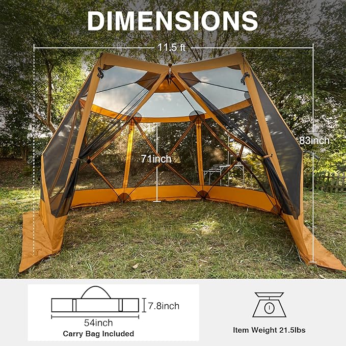 EVER ADVANCED Pop up Gazebo Tent for Backyard, 11.5 x 9.8 ft, Instant Screened Tent Screen House Canopy with Netting, Orange