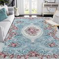 Easy-Going Area Rug 5x7 Washable Floral Rugs for Living Room Non-Slip Bedroom Rug Low Pile Lightweight Retro Flowers Throw Rug for Dining Room Kitchen Home Office Carpet, Teal Red