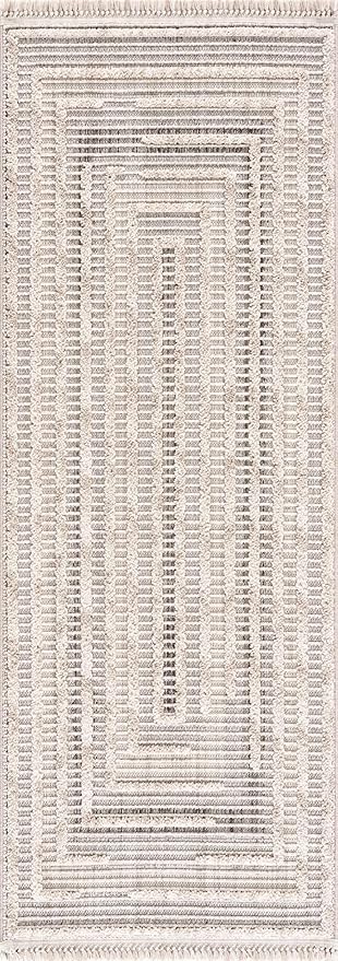Hauteloom Lunao Farmhouse Living Room Bedroom Moroccan Square Pattern Abstract Area Rug - Soft Shaggy High Low Carpet - High Pile - Bohemian, Boho - Gray, Brown, Beige, Cream - 5'3" x 7'