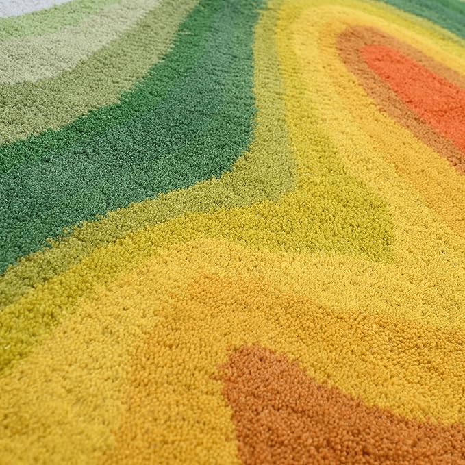 Irregular Shaped Handmade Wool Area Rug | Modern Colourful Stripe Premium Carpet | Perfect for Living Room, Bedroom, Dining Room & Home Decor (Rainbow, 7x7 ft)