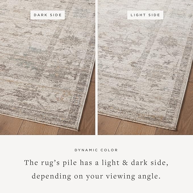 Loloi Magnolia Home by Joanna Gaines Millie Collection MIE-01 Silver/Dove 5'-3" x 5'-3", .25" Pile Height, Round Area Rug