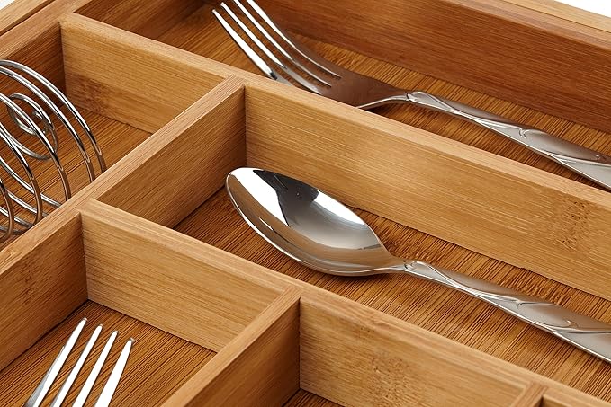 Bellemain Bamboo Kitchen Drawer Organizer, Expandable 8-Slot Tray