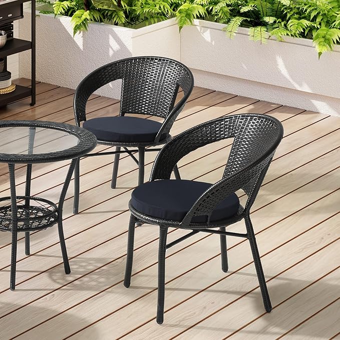 WestinTrends Solace Outdoor Patio Kitchen Dining Chair Round Seat Cushions Set of 4, 16 x 16, Navy Blue