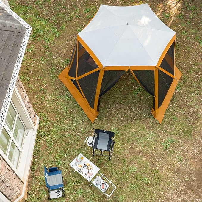 EVER ADVANCED Pop up Gazebo Tent for Backyard, 11.5 x 9.8 ft, Instant Screened Tent Screen House Canopy with Netting, Orange