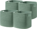 UBBCARE Set of 4 Storage Basket-13 X 13 X 13 In, Cotton Rope Basket for Shelves, Toys, Book, Cube Storage Bins with Handles, Woven Storage Basket for Organizing, Green