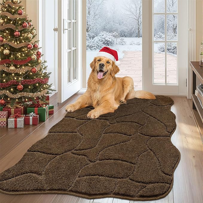 BSICPRO Large Dog Mat for Muddy Paws, 32x47 Dirt Trapper Long Door Mat, Non-Slip Washable Mud Mat for Dogs, Polyester Microfiber Soft Pet Rug Mat for Entryway, Patio (Brown)