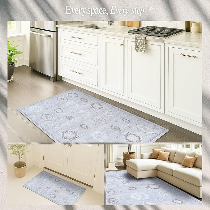 Fame Rugs Turkish Rug. Washable Vintage Oriental Antique Inspired Traditional Doormat Small Modern Area Rugs Luxury Entryway Entry Bedroom Bathroom Kitchen (393VG, 7'5 x 9'9)