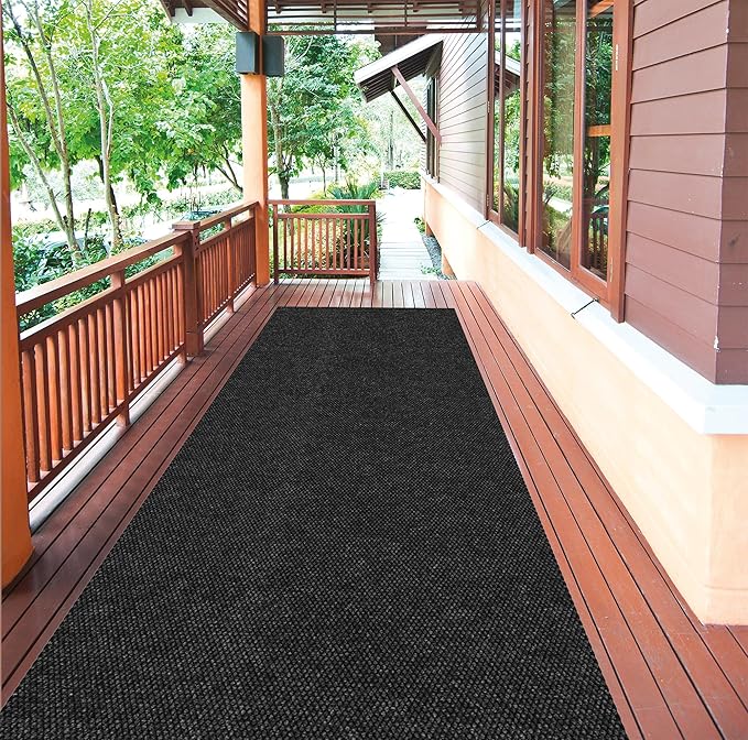 Ottomanson Commercial Scrape Rib Entry Mat – Heavy Duty Ribbed Floor Mat for High Traffic – Non Slip Rubber Back, Waterproof – Indoor Outdoor Use for Offices, Schools, Lobbies, 2'7" x 21', Black