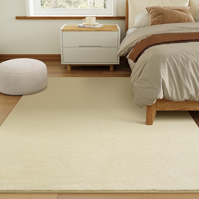 Solid Washable Area Rug - 6x9 Medium Pile Faux Cashmere Carpet for Living Room Bedroom, Light Yellow